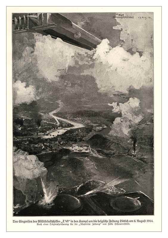 Цеппелин над крепостью Льеж. Август 1914