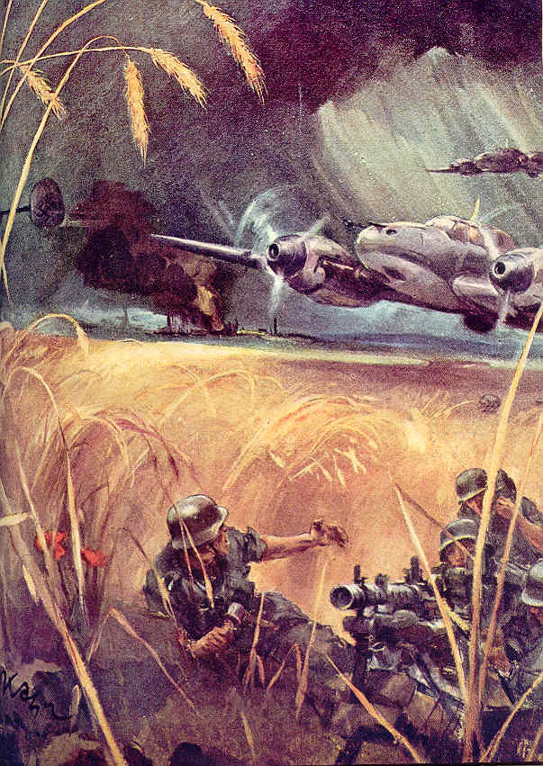 В атаке Мессершмитты (Ме-110 прикрывает пехоту в качестве штурмовика)