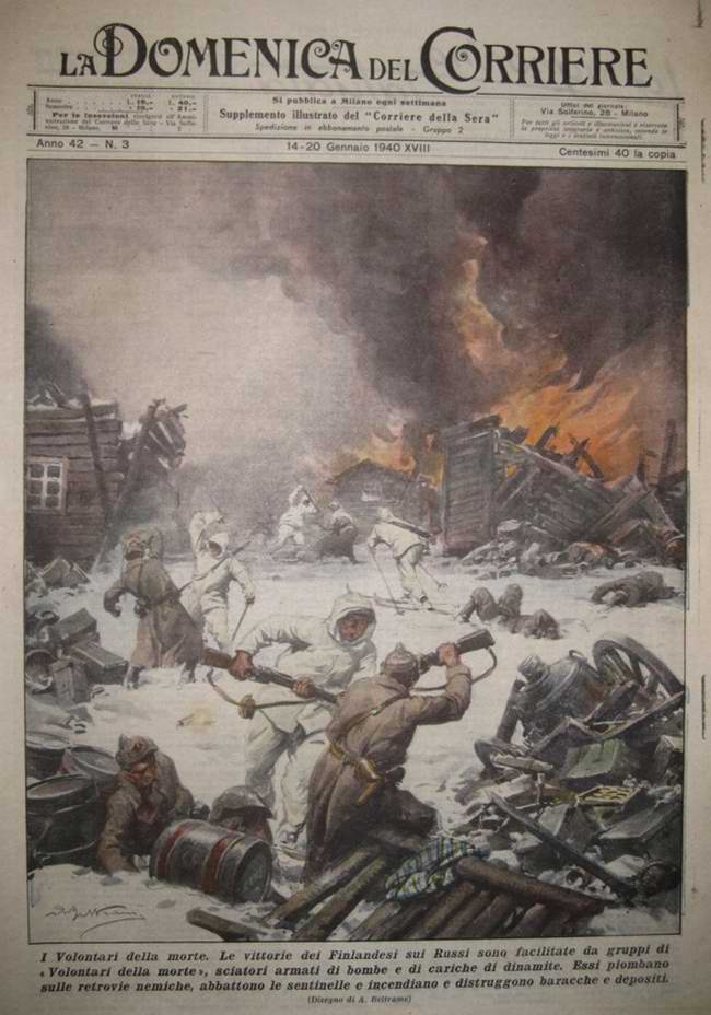 Группа финских воинов-добровольцев осуществляет неожиданное нападение на тыловой склад Красной Армии с целью его полного уничтожения
