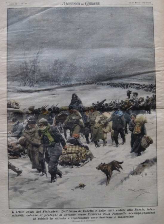 Финские беженцы из Карелии отходят вглубь финской территории, спасаясь от наступления Красной Армии