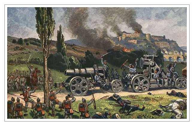 Своей осадной артиллерии немцам для штурма бельгийских фортов не хватило. На этой картинке изображено австрийское осадное орудие.