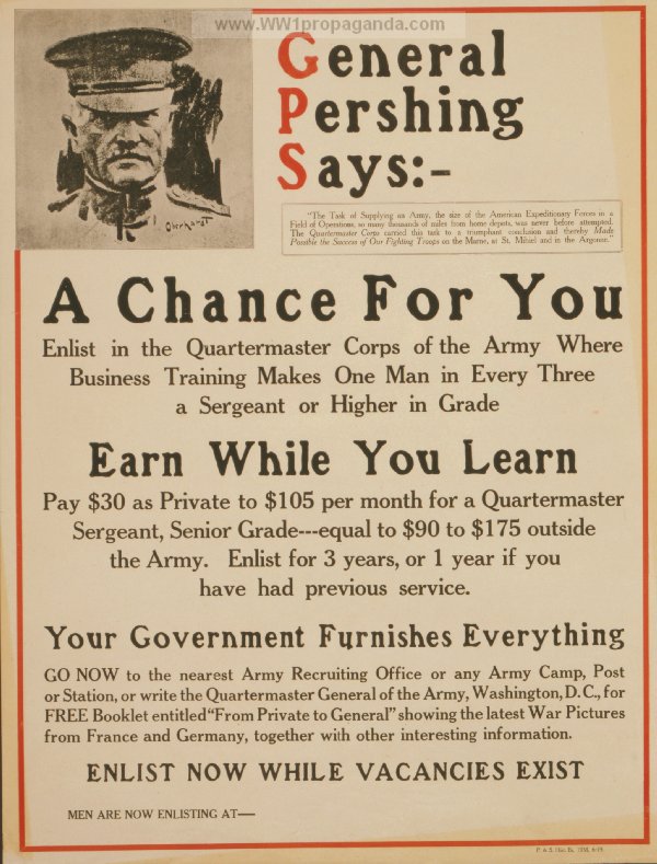 Генерал Першинг говорит: Вот твой шанс заработать, пока учишься. Правительство даст тебе все