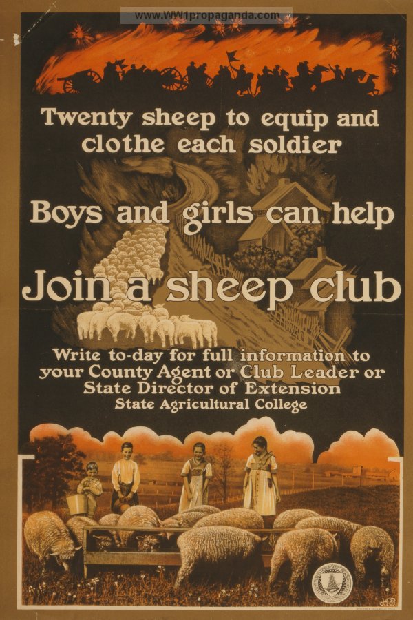 Призыв записываться в клуб овцеводов. Двадцать овец требуются, чтобы оснастить и  одеть каждого солдата