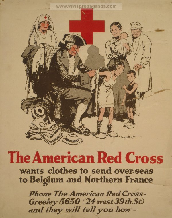Американский Красный Крест собирает одежду для отправки в Бельгию и Северную Францию