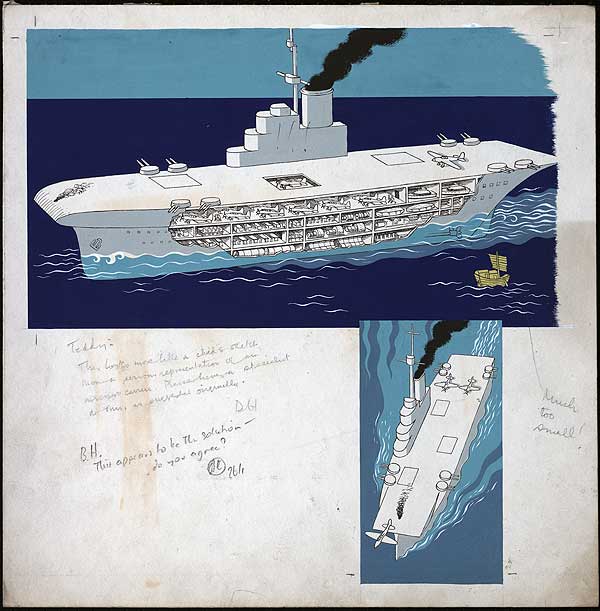 Эскиз рисунка для детского журнала - устройство британского авианосца