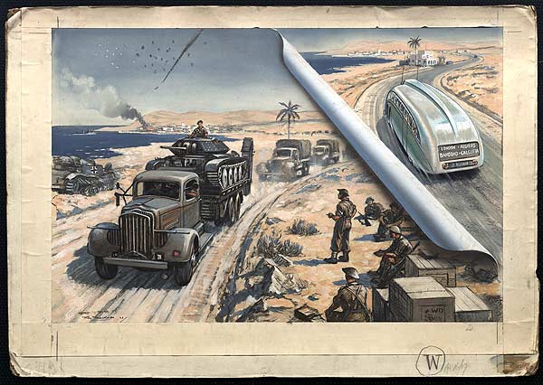Британские войска в Западной пустыне. Рисунок датирован 1943 годом, когда боевые действия в Северной Африке подошли к закономерному финалу - Гитлеру было уже не до пустынь, у него хватало проблем в степях