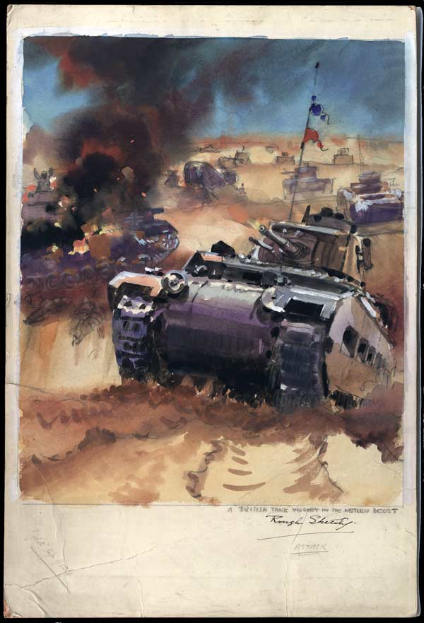 Пехотный танк Матильда в пустыне. Этот эскиз был использован как минимум в двух плакатах, а сам танк можно было встретить не только в Северной Африке - эти машины поставлялись нам по ленд-лизу