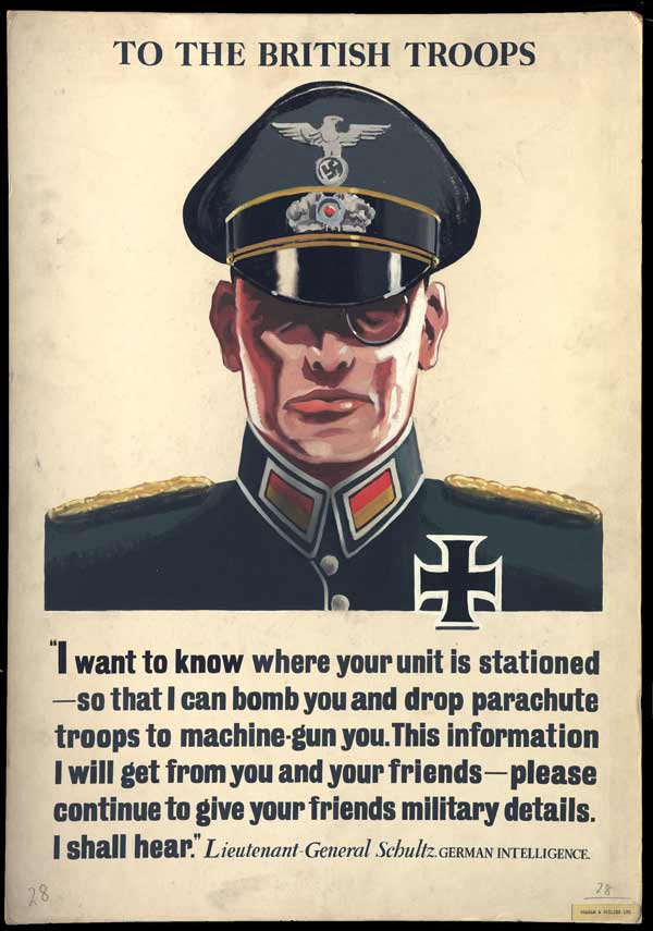 Полковник Шульц призывает британских солдат поделиться полезной информацией, чтобы немцы знали что им бомбить и где высаживать десанты