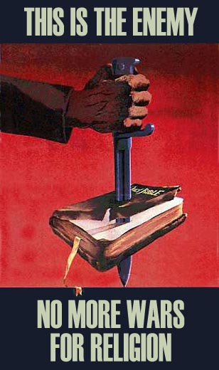 Нож, протыкающий Библию. Это враг. Нет больше религиозным войнам