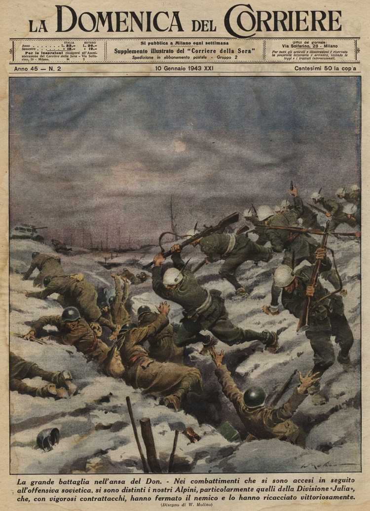 Подразделение итальянских горных стрелков героически атакует советские боевые позиции в излучине Дона