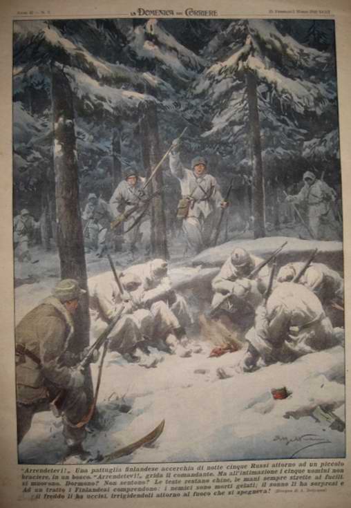 Финский отряд натыкается на до смерти заледеневшую группу солдат Красной Армии