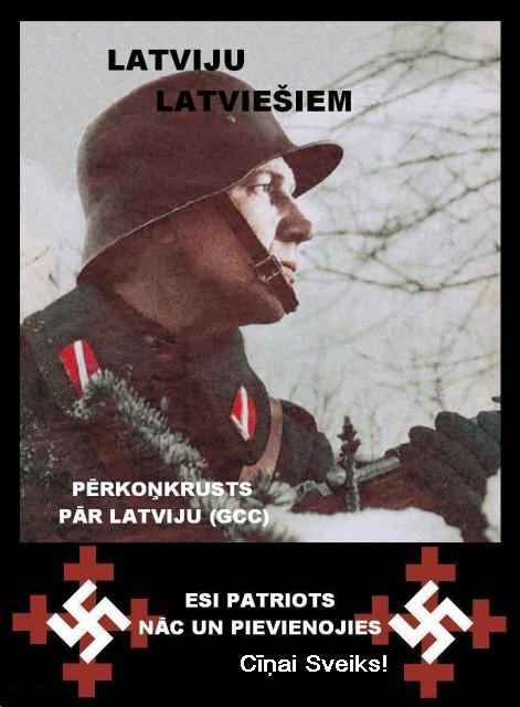 «Перконкрустс». «Латвию латышам. Перконкрустс за Латвию. Будь патриотом, приходи и присоединяйся! За борьбу!»