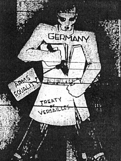 Американская карикатура от 17 января 1935 г. Гитлер освобождается от Версальского договора