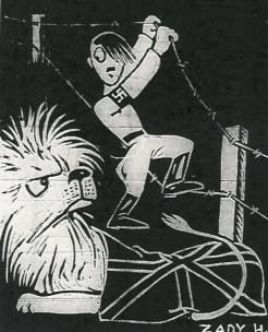 Американская карикатура от 1 сентября 1938 г. Британский лев наблюдает за Гитлером