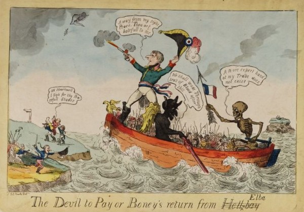 Дьявол платит или Боннино возвращение  с острова Эльба. Карикатура 1815 года