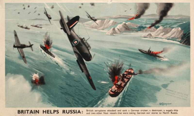 Британия помогает России: британские самолеты бомбят немецкие корабли на российском севере (на подходе к Кольскому полуострову)